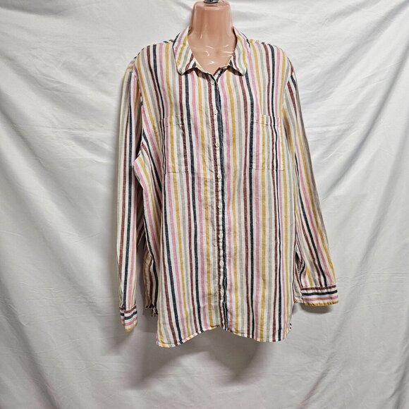 Boden Button Up Striped Top Blouse Shirt Women Size 16/18R Multicolor Linen - Picture 11 of 13